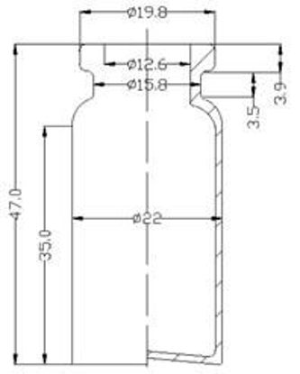 Picture of Sterile Water-Filled Vial - 10 ml  volume (47 ± 0.5 mm height and 22 ± 0.2 mm body diameter)