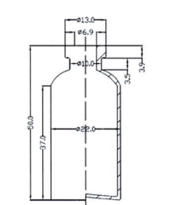 Picture of Sterile Empty Vial - 10 ml volume (50 ± 0.5 mm height, 22 ± 0.2 mm body diameter) (Amber)