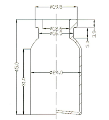 Picture of Sterile Empty Vial - 10 ml volume (45 ± 0.5 mm height, 24 ± 0.2 mm body diameter)&nbsp;With stoppers and dual layer packaging; without label; caps packed separately. (Clear)