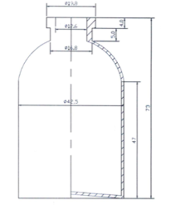 Picture of Sterile Empty Vial - 50 ml volume:  73 ± 0.8 mm height, 42.5 ± 0.4 mm body diameter (Clear)