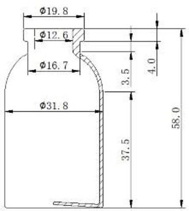 Picture of Sterile Air-Filled Vial - 20 ml  volume (58 ± 0.5 mm height and 31.8 ± 0.3 mm body diameter)