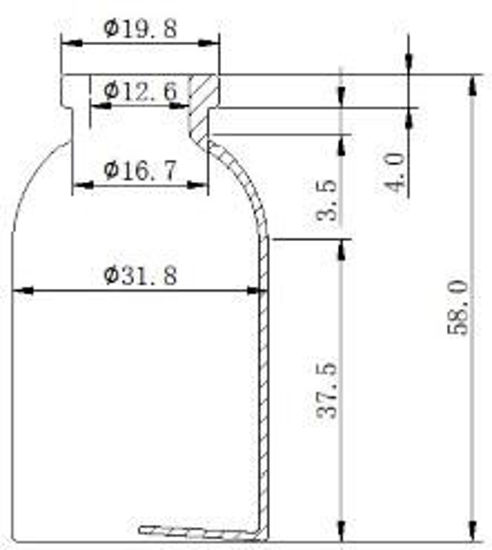 Picture of Sterile Air-Filled Vial - 20 ml  volume (58 ± 0.5 mm height and 31.8 ± 0.3 mm body diameter)