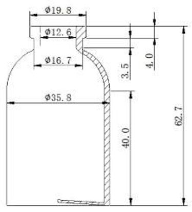 Picture of Sterile Air-Filled Vial - 30 ml  volume (62.7 ± 0.5 mm height and 35.8 ± 0.3 mm body diameter)