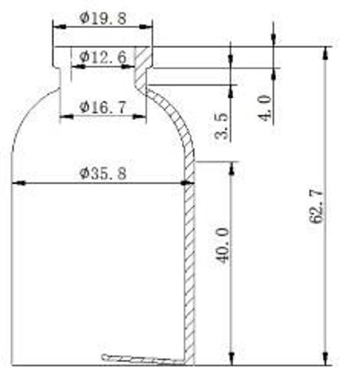 Picture of Sterile Air-Filled Vial - 30 ml  volume (62.7 ± 0.5 mm height and 35.8 ± 0.3 mm body diameter)
