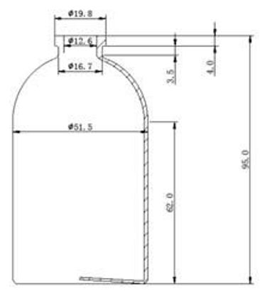 Picture of Sterile Air-Filled Vial - 100 ml  volume (95 ± 1.0 mm height and 51.5 ± 0.6 mm body diameter)